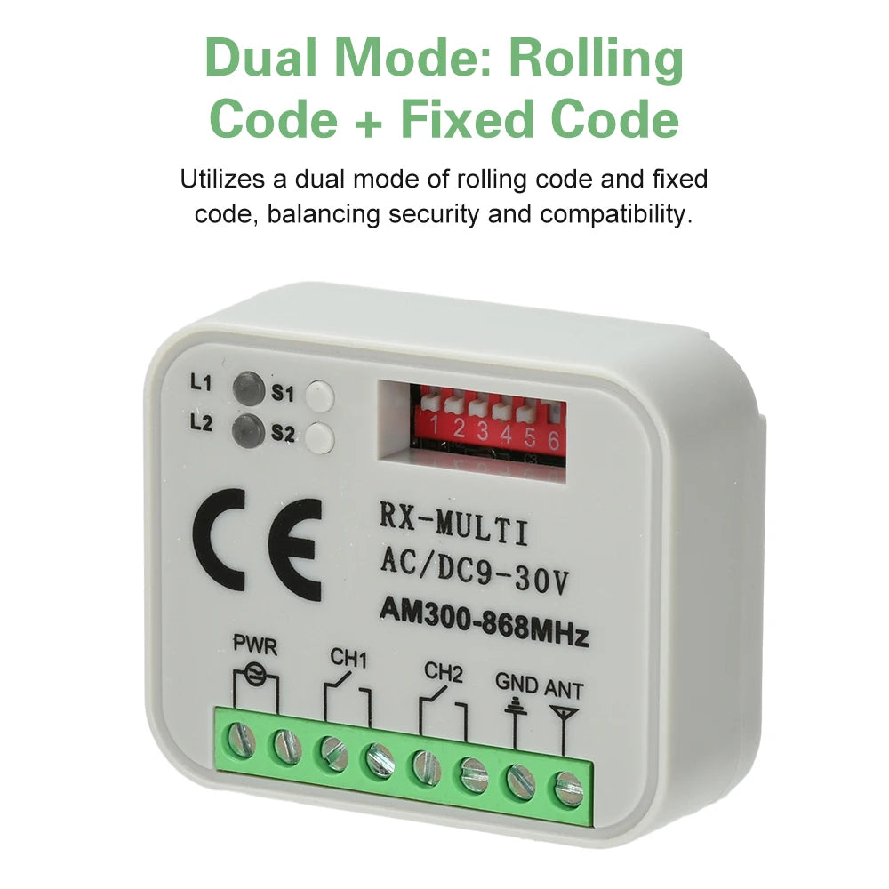 Universal Garage Door Remote Control Receiver 300-868MHz AC/DC 9-30V Switch Module Relay For 433MHz 868MHz Oasis Select