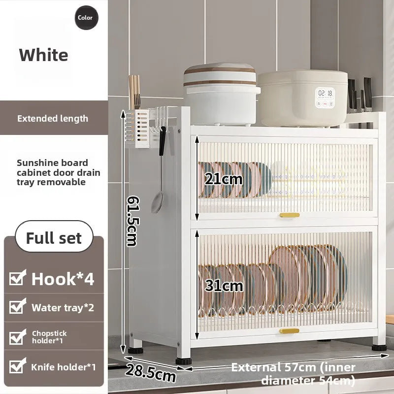 Kitchen cupboard storage box with door, dust-proof bowl rack, countertop, dish storage rack, chopsticks, dishes, drain rack Oasis Select 57-White