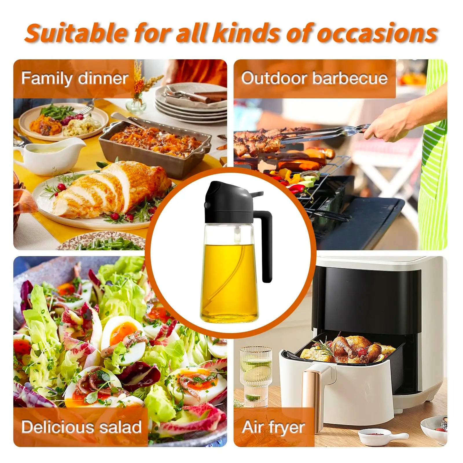 1pc Oil Dispenser Bottle for Kitchen,2 in 1 Olive Oil Dispenser and Oil Sprayer,Oil Spray Bottle 470ML/ 16OZ for Cooking, Kitche Oasis Select
