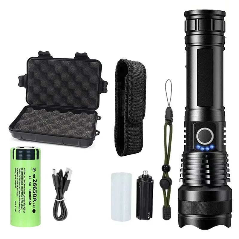 USB Rechargeable LED Flashlights High Lumens Super Bright Tactical Handheld Flash Light Zoomable,Waterproof Emergency Lantern Oasis Select 26650 with box