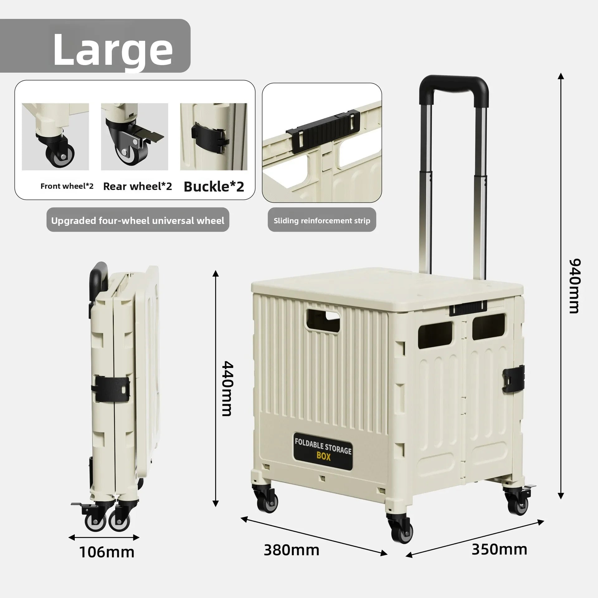 Household multi-functional grocery shopping cart Portable folding shopping cart Outdoor trolley cart Stall camping storage box Oasis Select Large-4-White