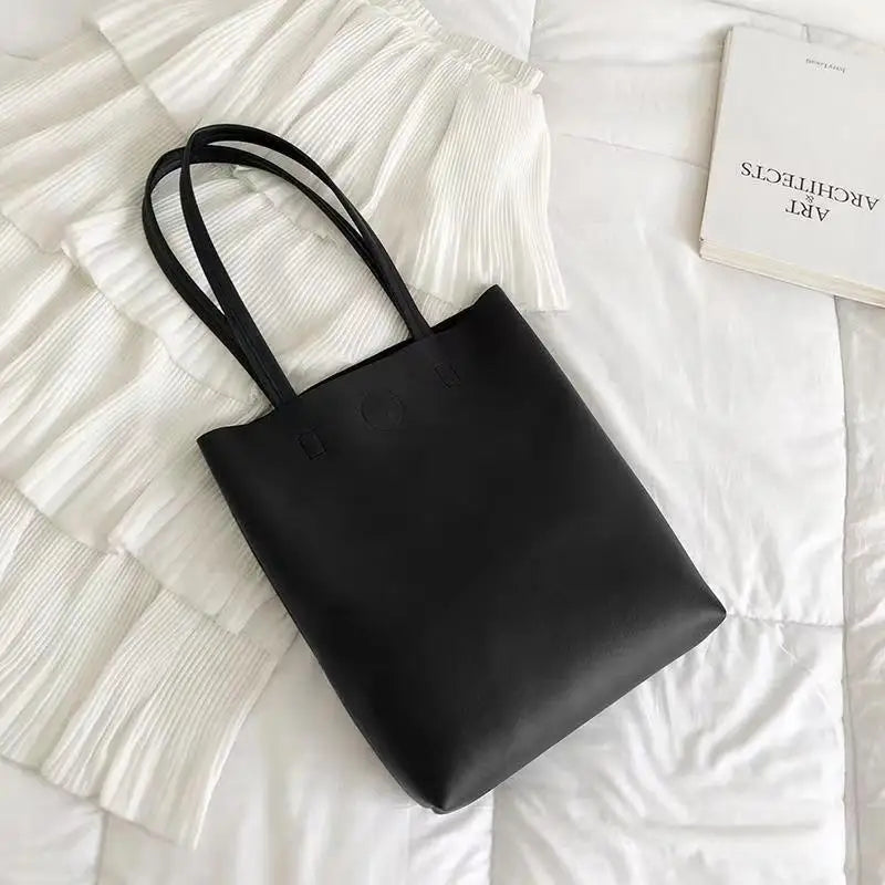 Korean PU Leather Tote Shoulder Bag – Large Capacity for Women