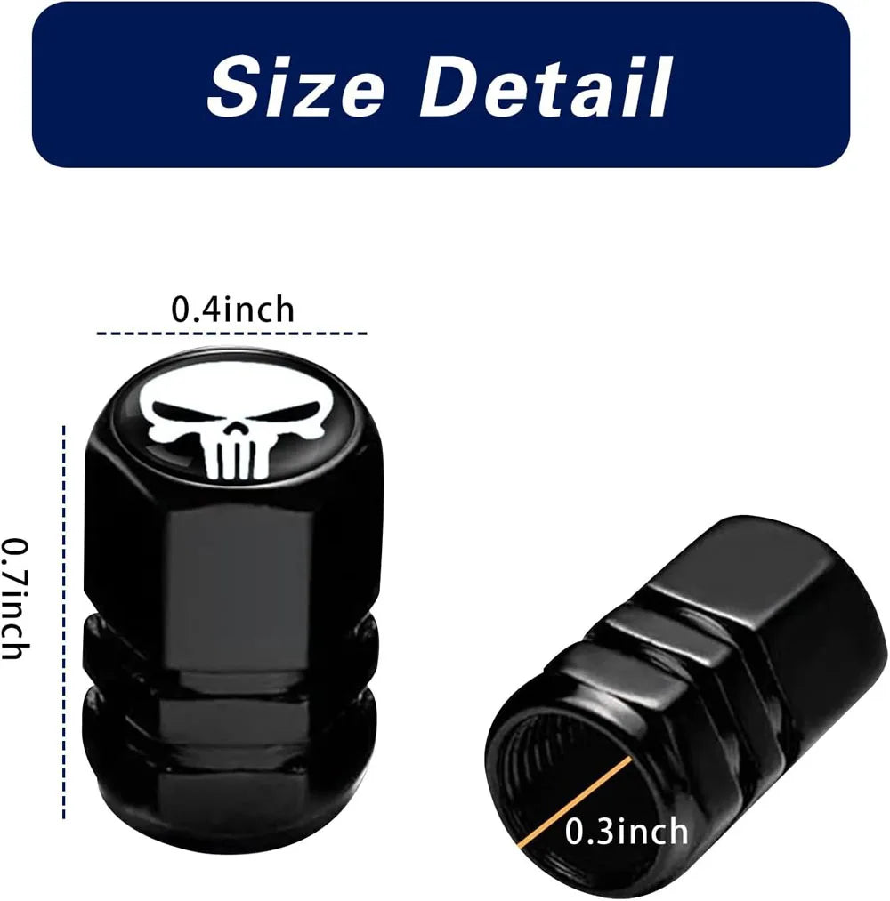 4 PCS Car Tire Valve Stem Caps, Air Caps Cover with Skull Pattern, Dust Proof Metal Valve Stem Covers Oasis Select