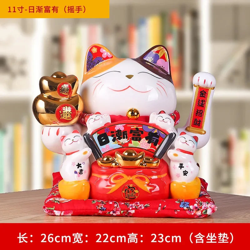 11-inch Lucky Cat Shaking Hand Ornaments Large Electric Cashier Home Store Opening Gift Ceramic Ornaments Oasis Select 26 26cm x 22cm