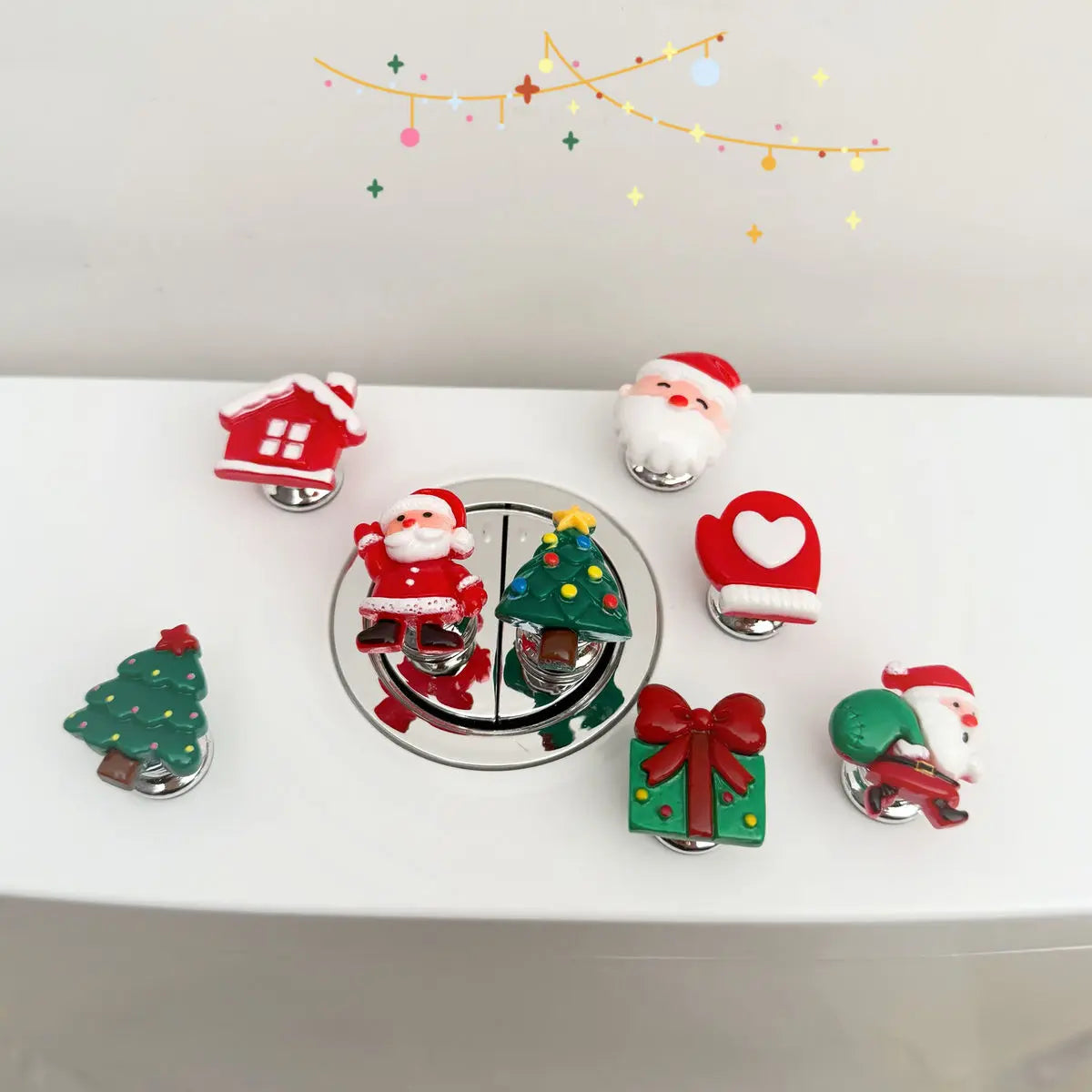 Christmas Series Toilet Press Button Christmas Tree Creative Toilet Water Tank Switch Button Cute Toilet Sticker Oasis Select