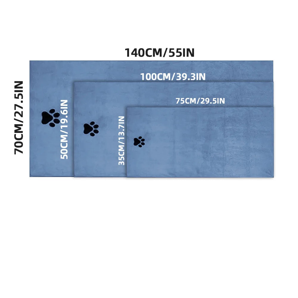Ultra-Fast Drying Thickened Microfiber Pet Bath Towel Pad | Super Absorbent Dog & Cat Bath Towel for Quick Drying After Bathing Oasis Select lake blue 35x 75cm