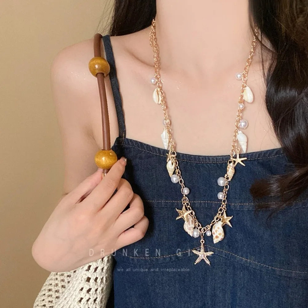 Seaside Style Sea Star Shell Beads Necklace Womens Summer Beach Vacation Neck Chain Bohemian Jewelry Accessories Gift Oasis Select 10