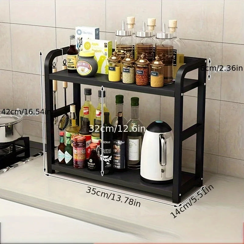 1pc 2-Tier Metal Countertop Shelf - Space Saving Organizer for Coffee, Mugs & Condiments, Rustproof Kitchen Rack Oasis Select Black