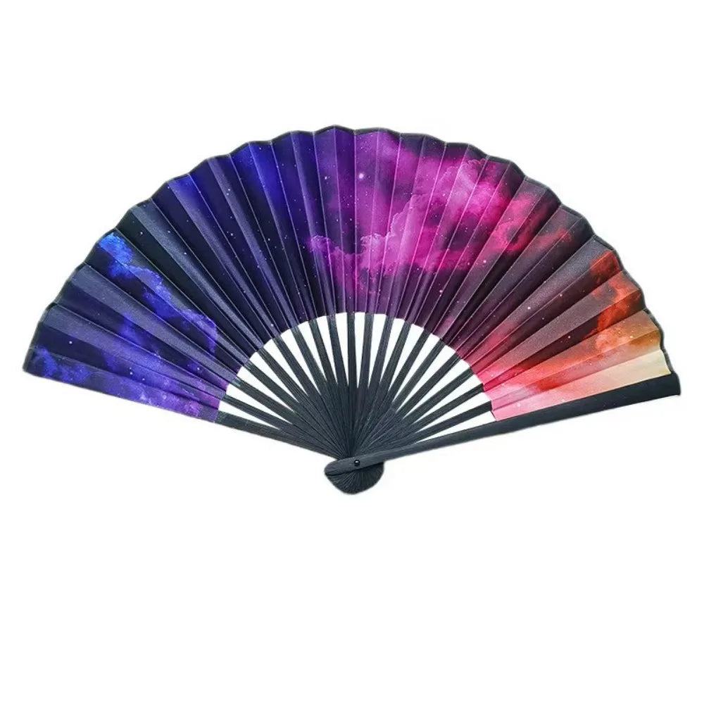 Decoration 23 Cm Kung Fu Fan Large Gradient Colorful Folding Hand Fan Personality Foldable Hand Rave Fan Music Oasis Select Purple multicolored