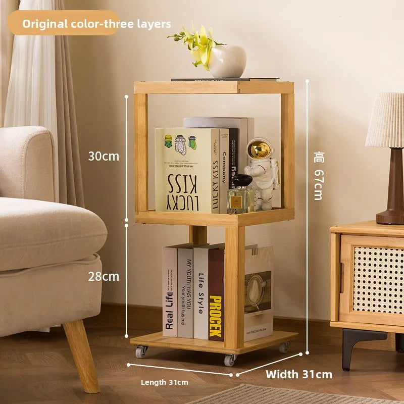 Bookshelf next to the desk Floor-to-ceiling student book storage bookshelf Multi-layer desk Movable wheeled coffee table Oasis Select Primary three layers
