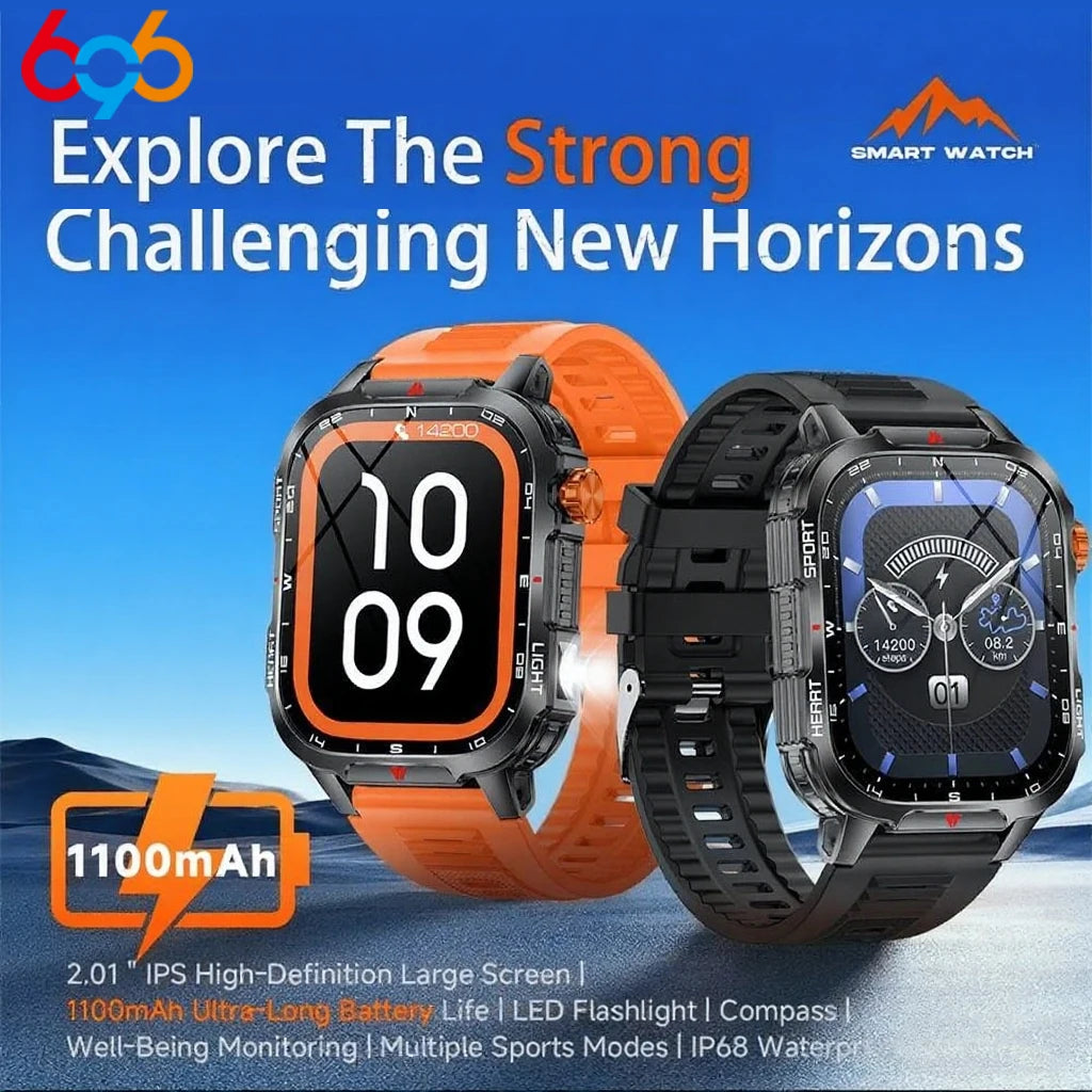 1100mAh Battery Outdoors LED Flashlight Smart Watch Men Compass BT Call Smartwatch Women Message Push Waterproof Health Monitor Oasis Select