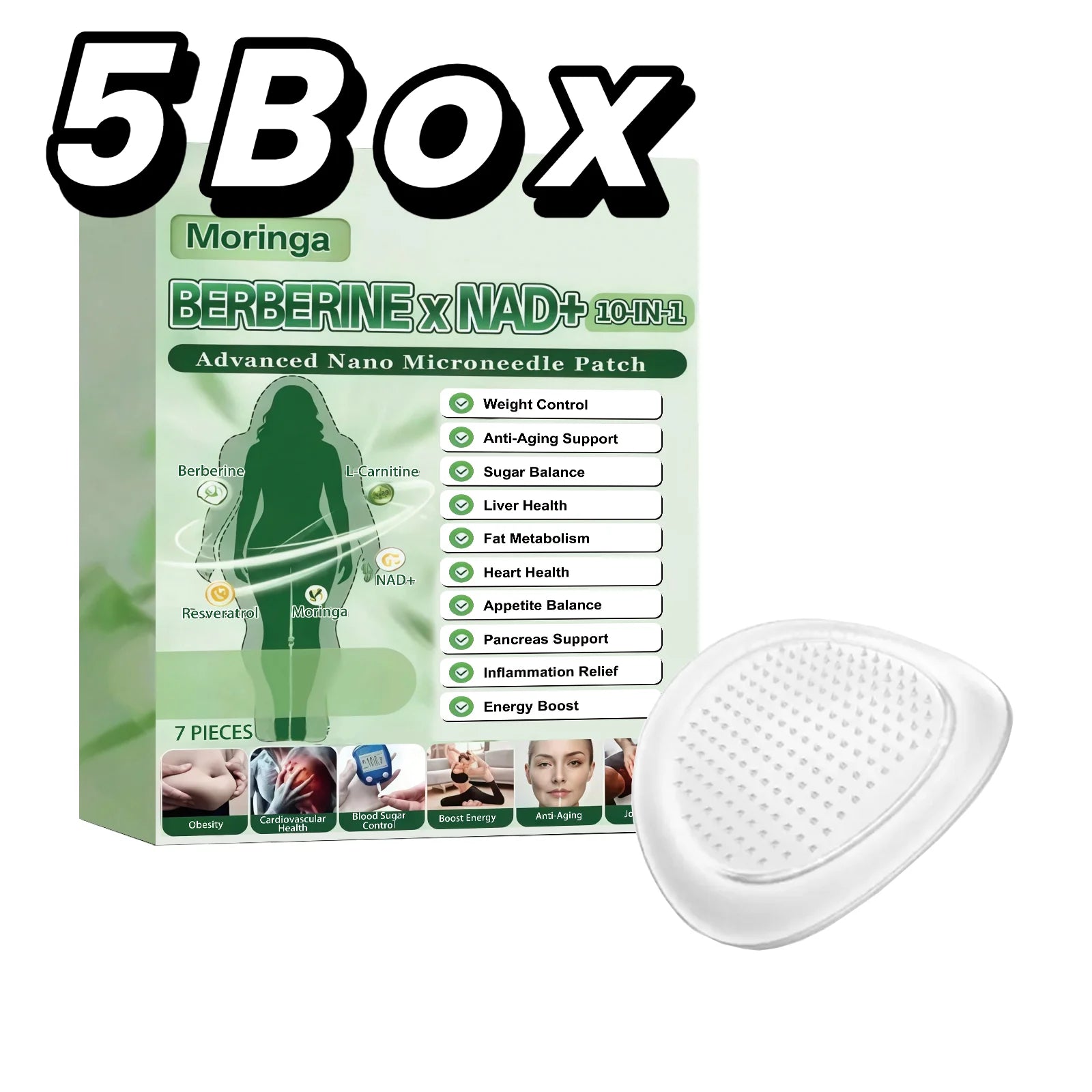 1 Overnight Microneedle Patch Natural Moringa Berberine NAD Firming Oasis Select 5Box
