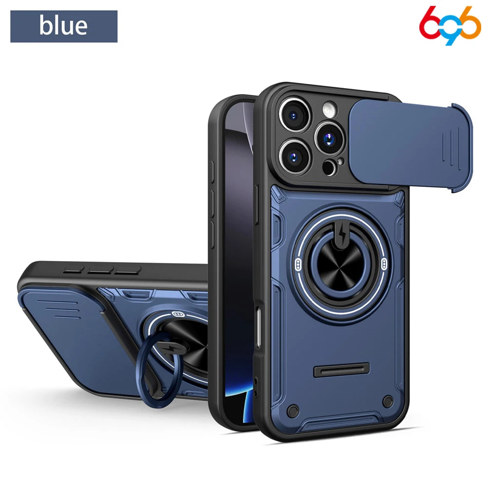 Drop-proof Case For IPhone 17/16 Pro/17 Pro Max Sliding Camera Lens Protector Magnetic Suction Car Ring Holder Hybrid Cover Oasis Select BL iPhone17 Pro Max