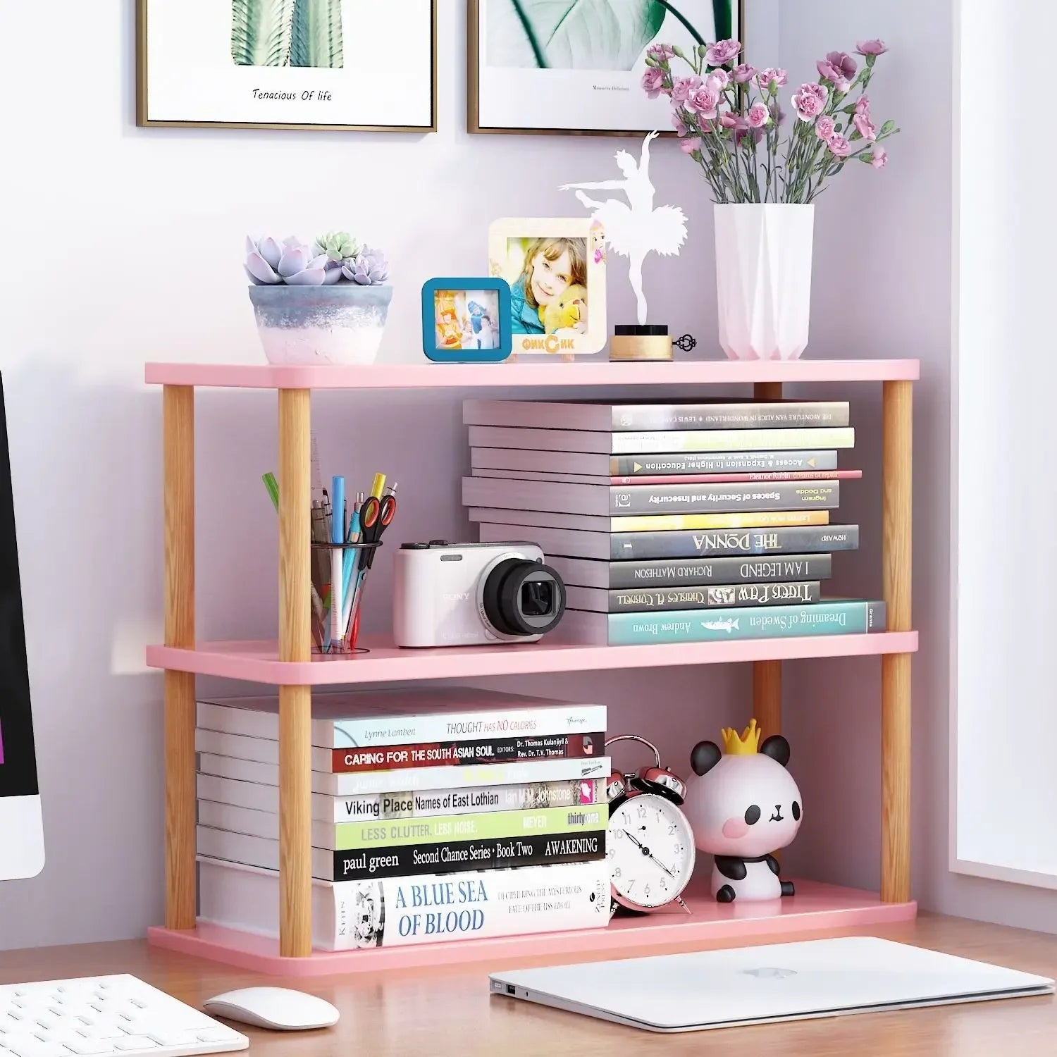 Minimalist Wooden Desktop Bookshelf | Multi-Layer Desk Organizer