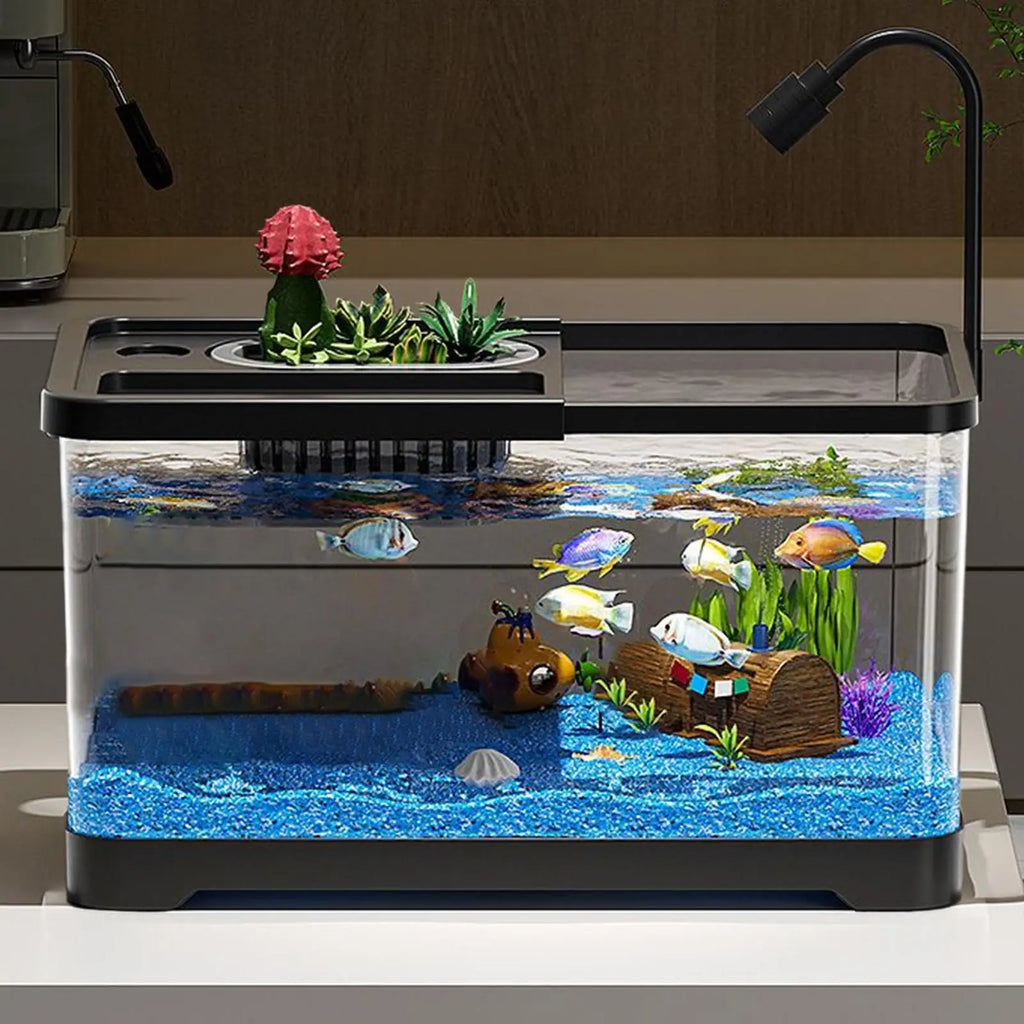 Small Aquarium Kit LED Fish Tank Kit With Decoration Accessories Dust-proof Underwater Landscape Decoration for Desktop Living Oasis Select