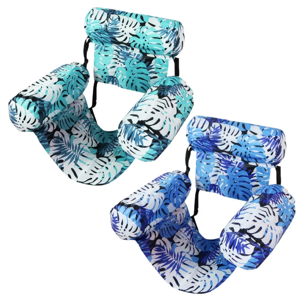 Inflatable Pool Floating Chair, 3 Airbags Anti-tip Leaf Print Floating Lounge, Water Hammock for Pool Beach Summer Water Play Oasis Select