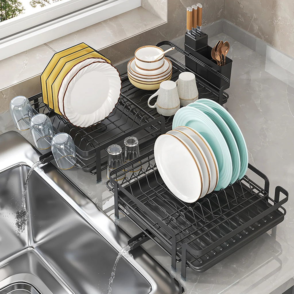 Retractable dish storage rack, tableware, cups, tableware and chopsticks, drain rack, household multi-functional kitchen rack Oasis Select