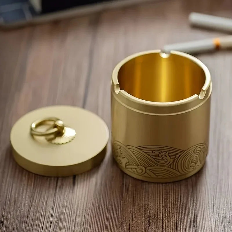 Luxury Copper Ashtray Desktop Ornament with Lid Portable Ashtray for Home Living Room Office Car Decorative Gift for Smokers Oasis Select