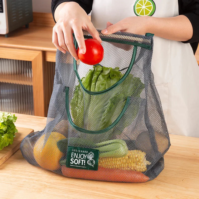 Washable Hanging Mesh Produce Sack Reusable Kitchen Hanging Organizer Lightweight Veggie Storage Pouch for Ginger FreshFarm Food Oasis Select