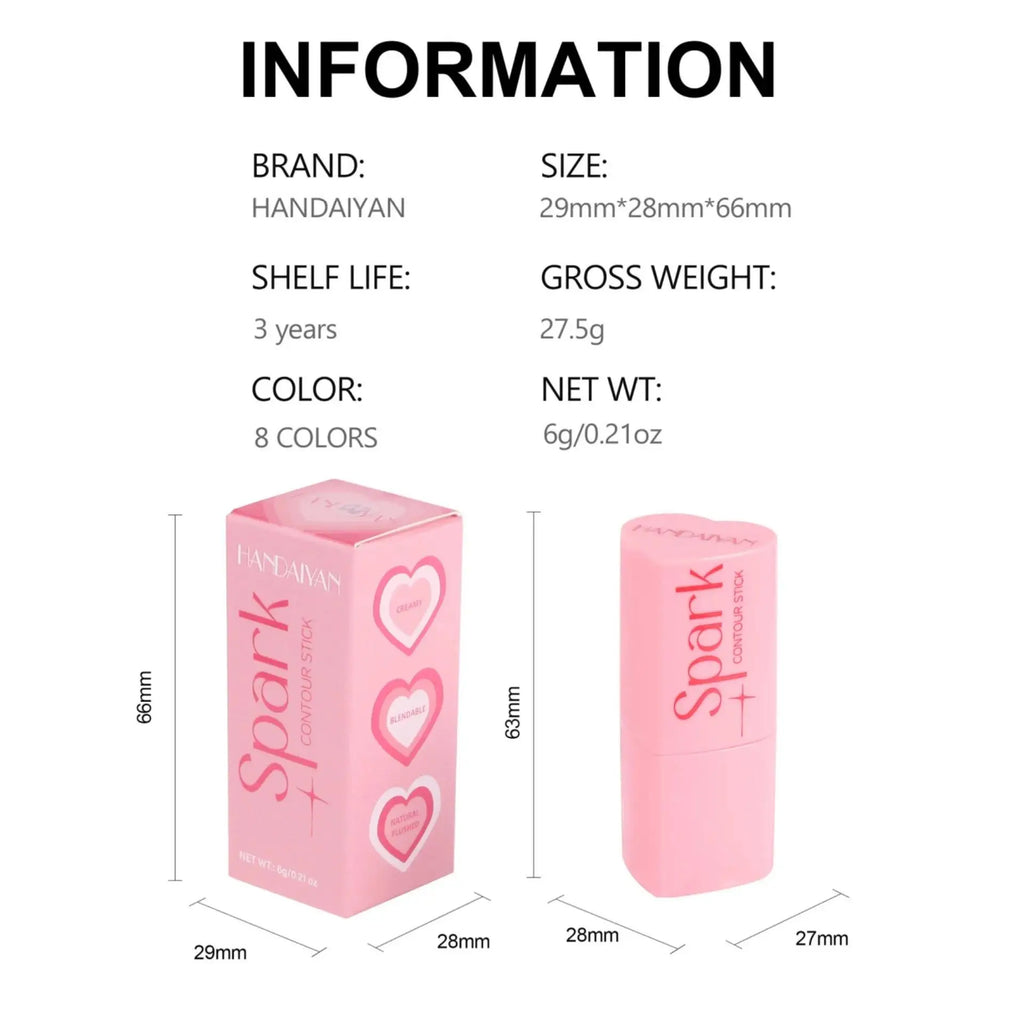 Handaiyan 3-in-1 Blush Highlighter Contour Stick – 8 Colors
