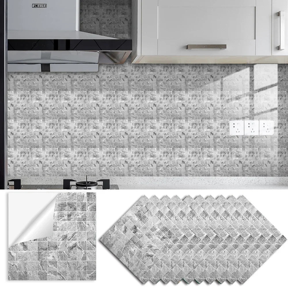 Grey Mosaic Pattern Home Decor Wall Stickers Kitchen Bathroom Refurbished Self-adhesive Paper Wall Decoration Oasis Select TS339 20x20cm-10 pieces