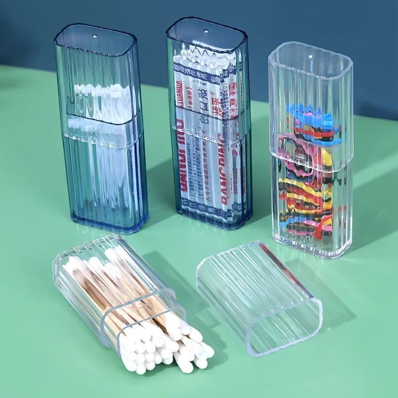 1pc Portable Transparent Storage Box, Practical Toothpick Cotton Swab Case for Travel or Business Trip Oasis Select