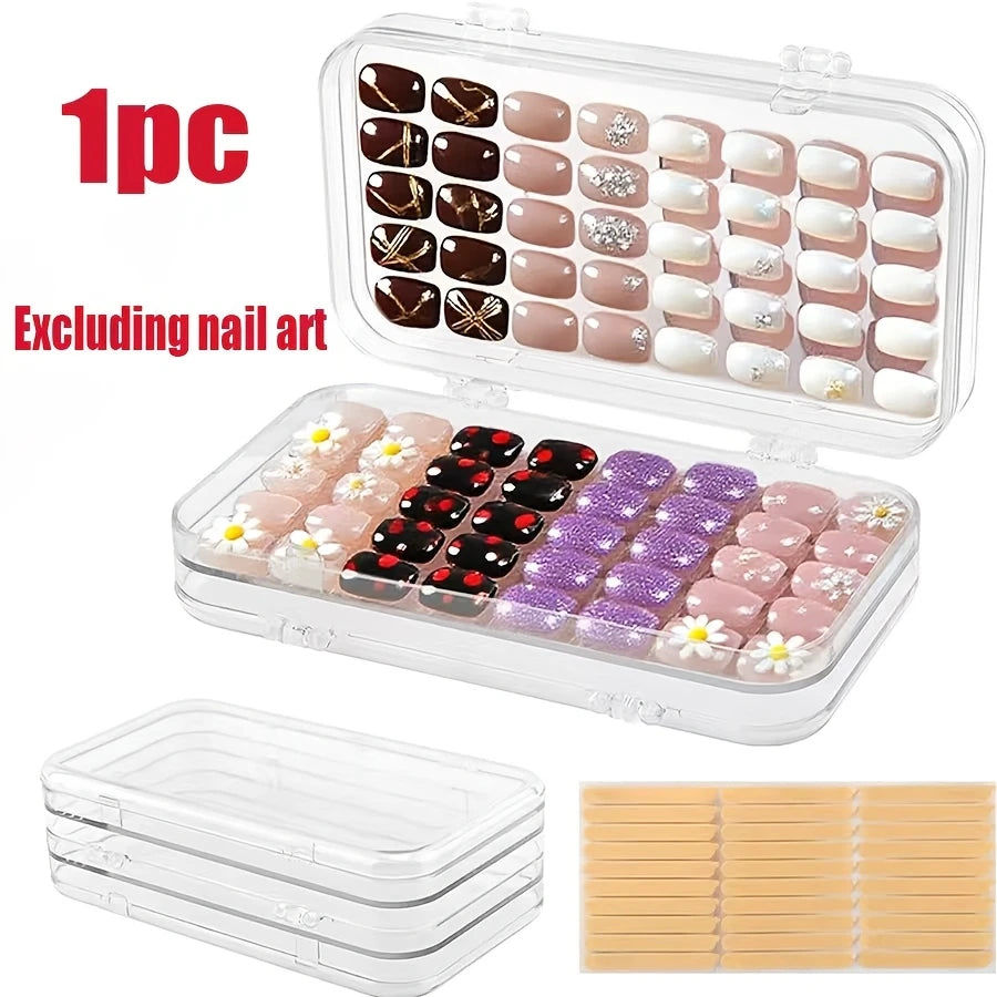 Nail Art Storage Box, Nail Accessories Transparent Display Storage Box, 3 Tier Foldable Nail Storage Box Set, for Press on Nails Oasis Select Clear