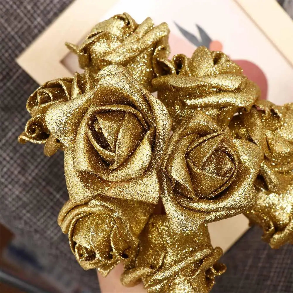 10pcs Glitter Foam Artificial Rose Heads | DIY Wedding Bouquet