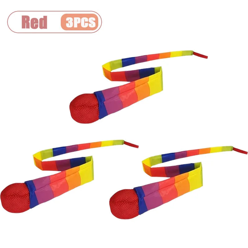 1-20PCS Rainbow Ball with Soft Tail Outdoor Indoor Throwing Catching Play Toy Sensory Integration Coordination Training Sports Oasis Select Red-3PCS