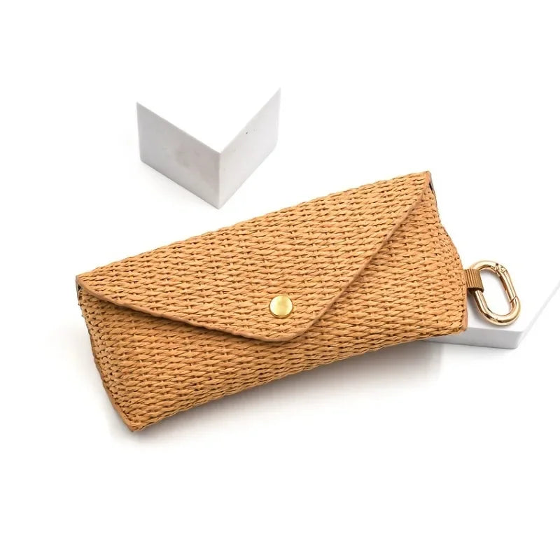 Woven Straw Eyeglass Case with Hook - Durable PP Material, Soft Protective Fashion Glasses Pouch for Women's Fashion Accessory Oasis Select YELLOW