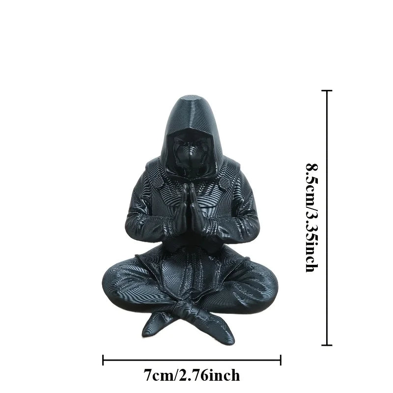 Mysterious Black Ninja Figurine 3D Printed Meditating Pose Desk Hooded Meditating Car Dashboard Ornament for Home & Office Gifts Oasis Select Ninja black
