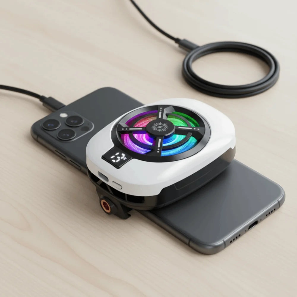 Universal Portable Clip Semiconductor Phone Cooler with Three Gear RGB Lights Powerful Cooling Fan for Gaming Watching Vedio Oasis Select