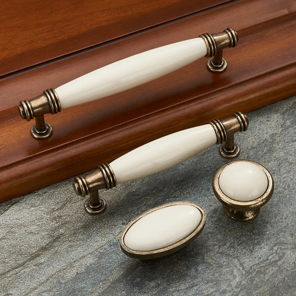 Antique Bronze Ceramic Zinc Alloy Cabinet Handles Drawer Knobs Morning Glory European Style Wardrobe Door Furniture Oasis Select