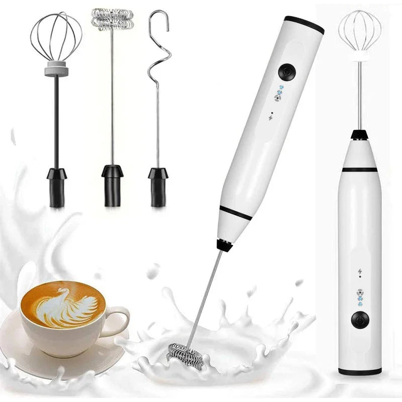 USB Electrical Milk Frothers Electric Handheld Blender with Mini Coffee Maker Whisk Mixer for Coffee Cappuccino Cream Foamer Oasis Select 3 in 1 White
