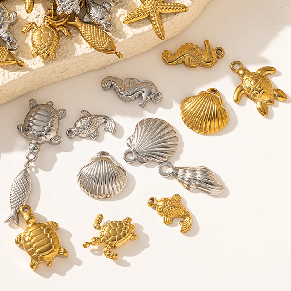 10pcs Stainless Steel Summer Beach Charms Starfish Seashell Conch Pendants for DIY Bracelet Necklace Earrings Jewelry Making Oasis Select