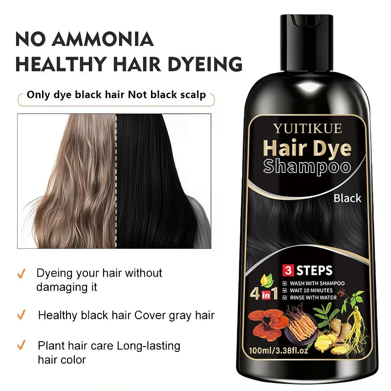 YUITIKUE Herbal Black Hair Dye Shampoo - Gentle Cleansing, Long-Lasting Color & Healthy Dyeing Oasis Select