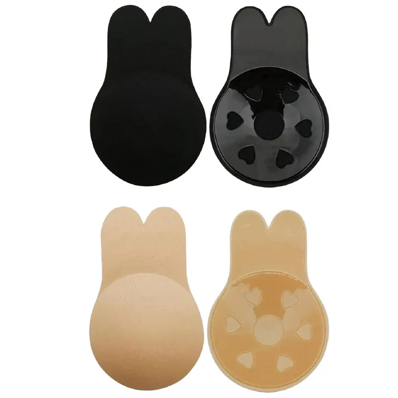 Women push up bras self adhesive silicone strapless invisible bra reusable sticky breast lift tape rabbit nipple cover bra pads Oasis Select Skin1Black1 11cm
