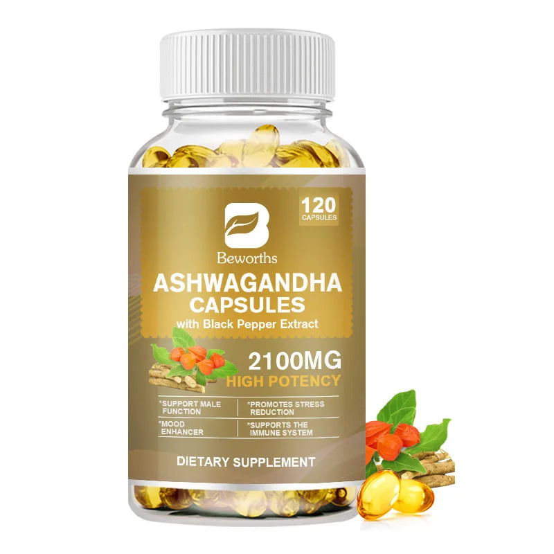 BEWORTHS Ashwagandha Root Extract Capsule Help Sleep Improve Sleep Quality Calm Down Emotions Relieve Anxiety Mood Health Oasis Select 120pcs 5bottles United States