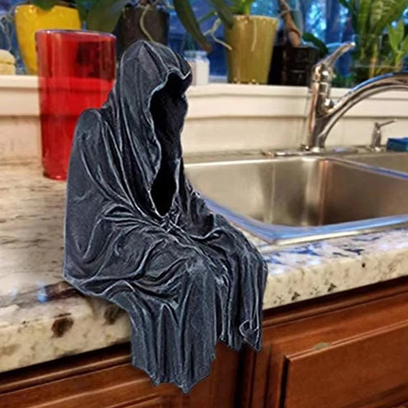 New Sale Resin Grim Reaper Sculpture Art Decorative Desk Figure Ornaments Mysterious Man Sitting For Home Desktop Decoration Oasis Select