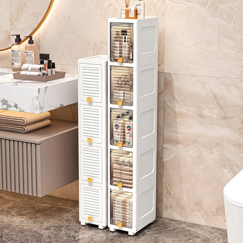 19cm Narrow Cabinet with Flip Lid Large Capacity Adjustable Shelves Organizer for Kitchen Bathroom Bedroom Living Room Oasis Select