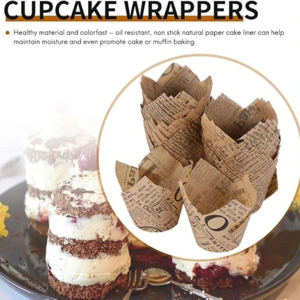 50pcs Newspaper Style Baking Cup Cupcake Liner Cupcake Wrapper Molde Cupcake Paper Cups Bakeware Tool for Wedding Birthday Party Oasis Select