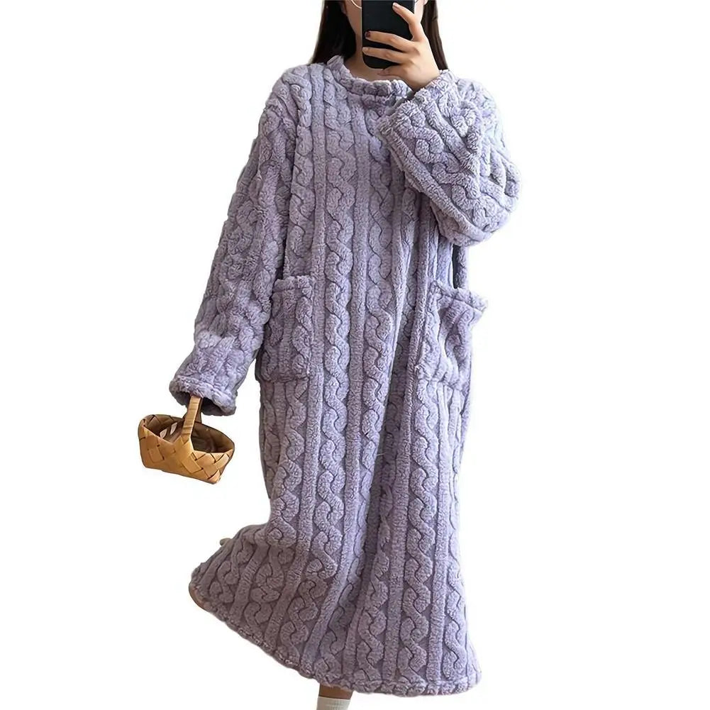 Women's Flannel Nightgown – Long Sleeve Warm Fleece Night Dress