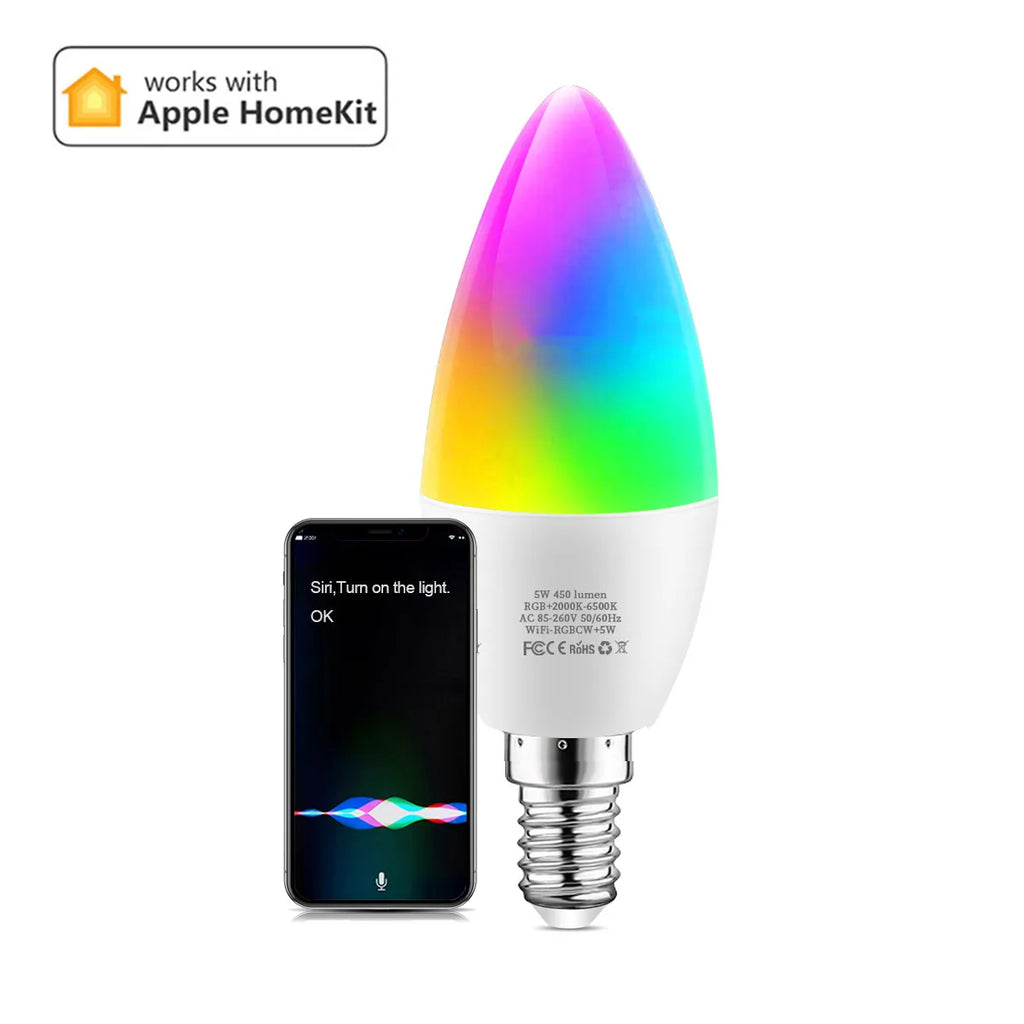 Smart Bulb E27 E14 GU10 Bubble Dimmable LED Light Siri Voice Control Bulb RGBCW AC85-265V Smart Home Bulb for Alexa Google Home Oasis Select E14 5W
