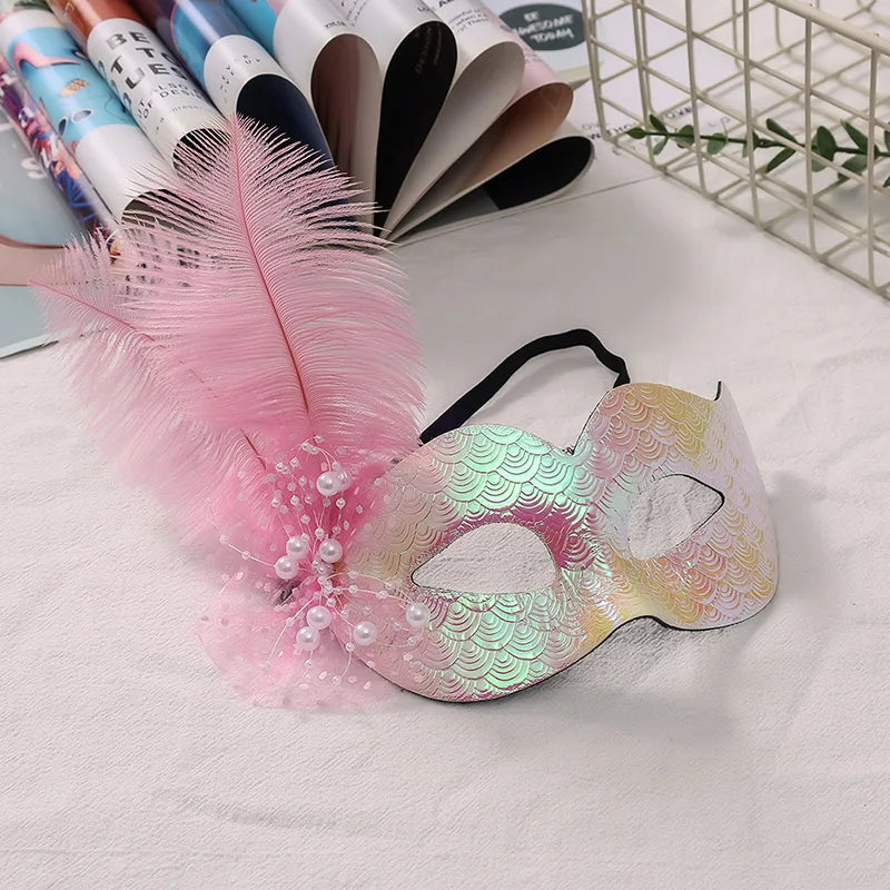 Venetian Feather Masquerade Half-Face Mask | Multi-Color