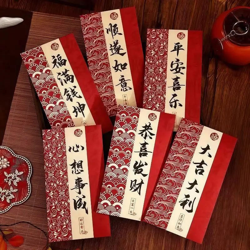 6 Pcs Chinese New Year Red Envelope Best Wishes Chinese Style Hot Stamping Bronzing Red Pocket Wedding Party Decorations Oasis Select A8