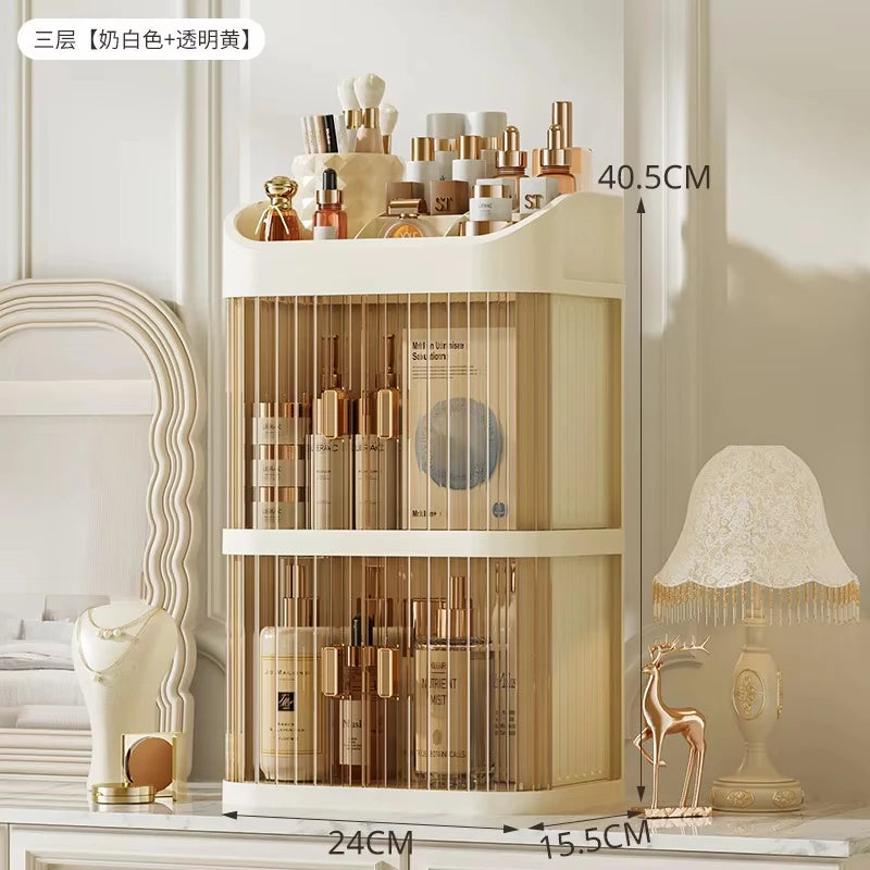 Desktop Makeup Organiser with Drawers Skincare Storage Box Face Mask & Lipstick Holder Plastic Storage Rack Oasis Select Beige 3 layers