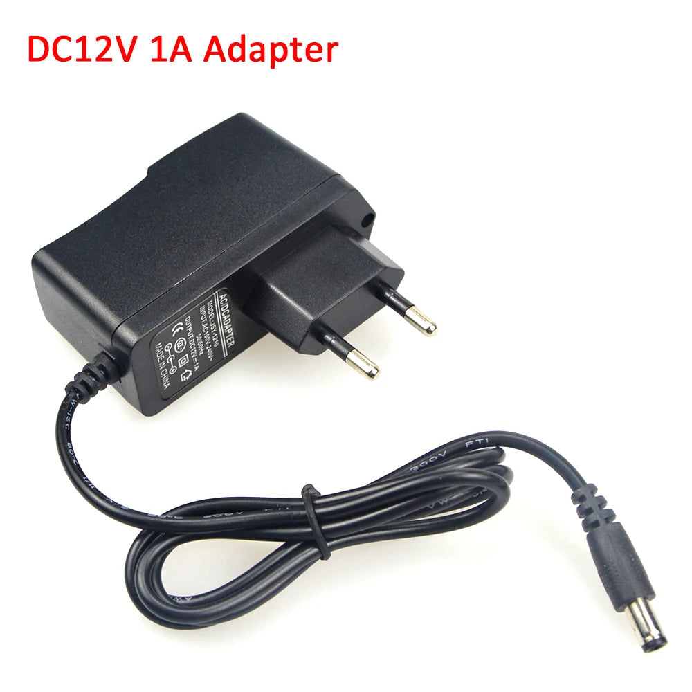 Universal Power Adapter AC110-240V To DC 12V EU Supply Charger 5.5*2.1mm Lighting Switches Power Driver for LED Strip Light TV Oasis Select 1A 12V EU Power Plug