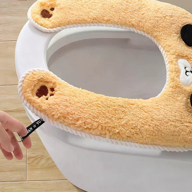 Thickened Plush Toilet Seat Cover – Warm Cushion for Bathroom