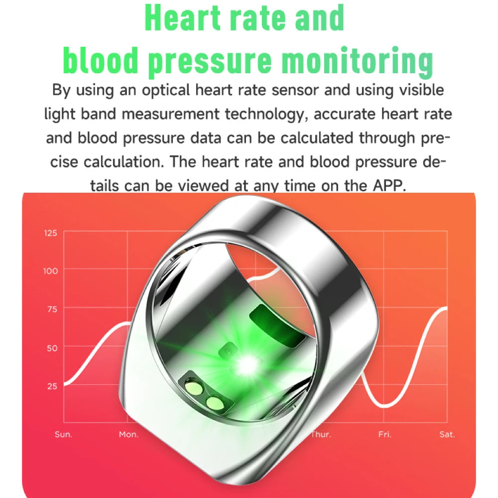Fashion Smart Rings Heart Rate Health Monitor Waterproof Sleep Monitoring Rings LED light reminder Sports Fitness Gifts Oasis Select