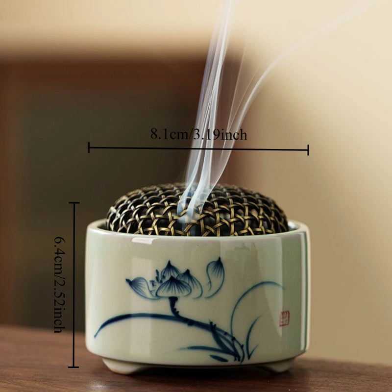 1pcs Retro Chinese Incense Burner Blue White Porcelain with Hand-painted Landscape Indoor Desktop Aroma Ornament for Home Use Oasis Select